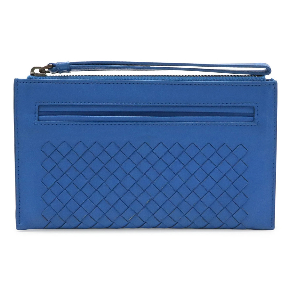 BOTTEGA VENETA Intrecciato Clutch Bag Shoulder Leather Blue